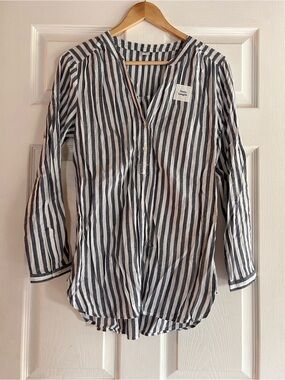 Striped Button-Front Women's Tunic - Black & White